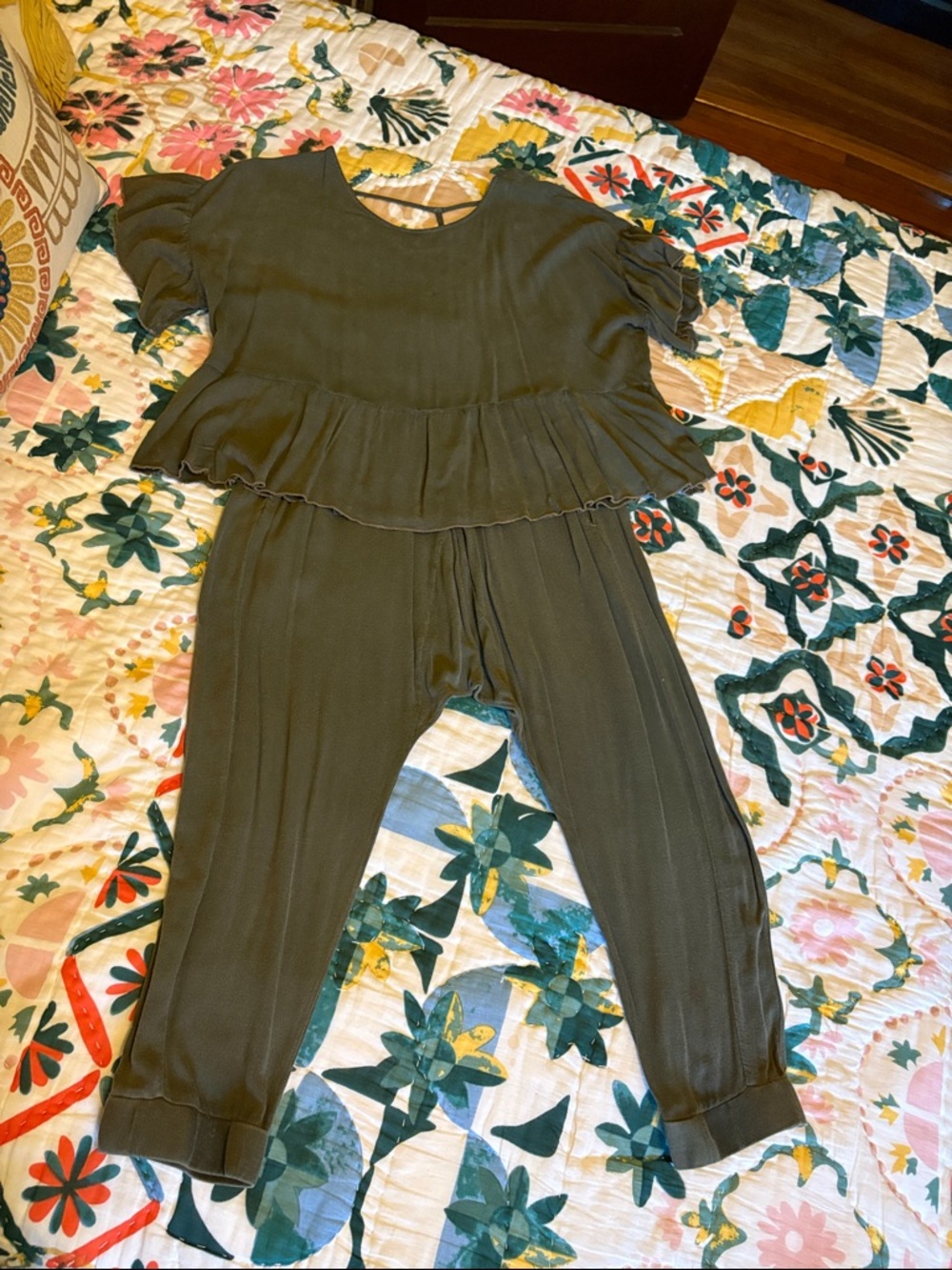 Mustard Seed Olive Green Peplum Top & Jogger Set